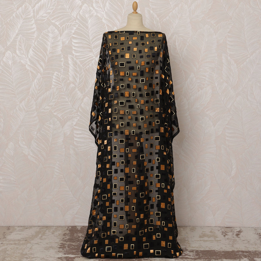 Black Silk Chiffon Velvet Dirac Fabric with Metallic Lurex, 3.5 Meters, 140 cm Width-D20780