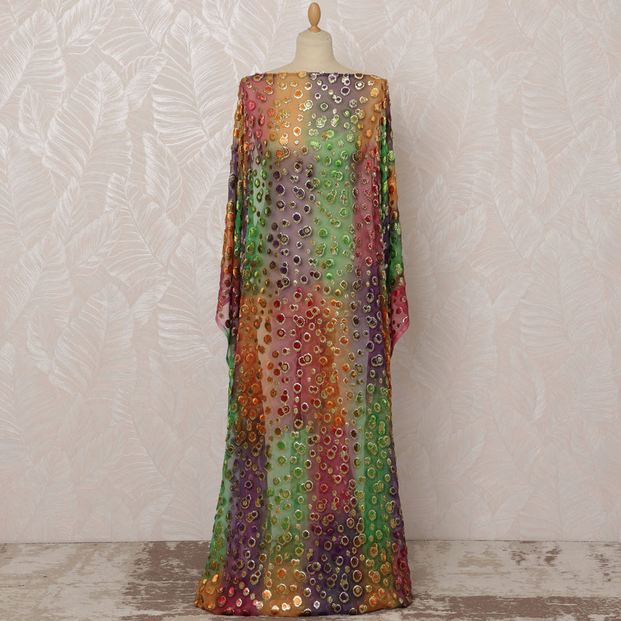 Multicolor Silk Chiffon Velvet Dirac Fabric with Metallic Lurex, 3.5 Meters, 140 cm Width-D20782