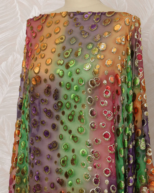 Multicolor Silk Chiffon Velvet Dirac Fabric with Metallic Lurex, 3.5 Meters, 140 cm Width-D20782