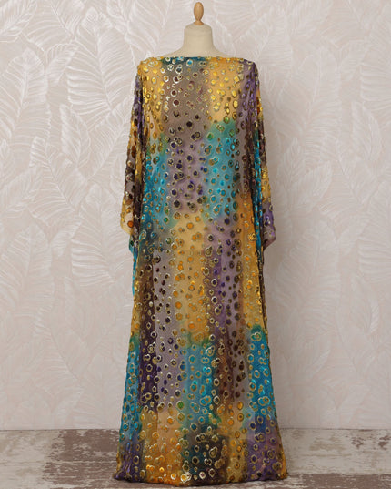 Yellow, Purple, and Blue Silk Chiffon Velvet Dirac Fabric with Metallic Lurex, 3.5 Meters, 140 cm Width-D20783