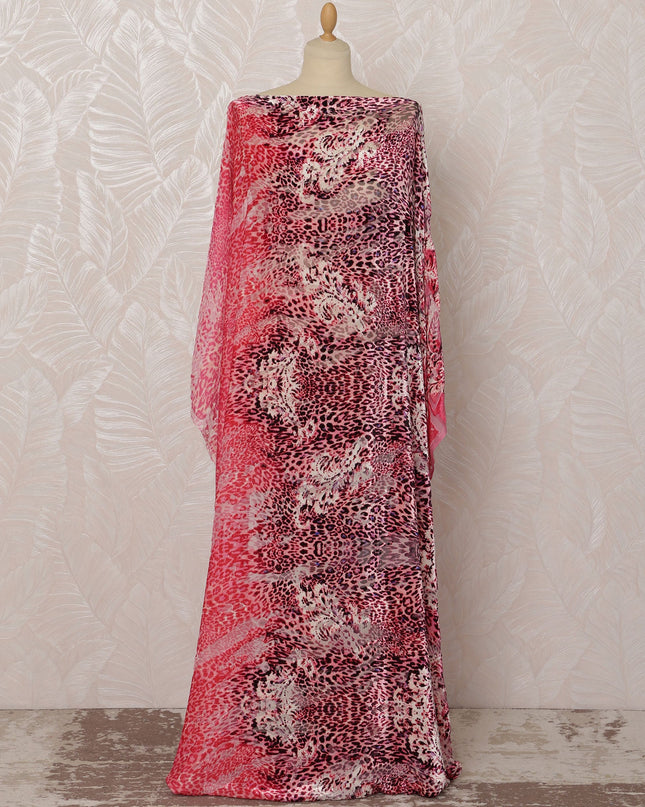 Pink and Red Leopard Print Silk Chiffon Velvet Dirac Fabric, 3.5 Meters, 140 cm Width-D20785