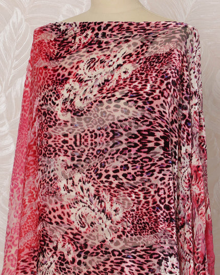 Pink and Red Leopard Print Silk Chiffon Velvet Dirac Fabric, 3.5 Meters, 140 cm Width-D20785