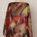 Red and Gold Leaf Pattern Silk Chiffon Dirac Fabric with Metallic Lurex, 3.5 Meters, 140 cm Width-D20789 Regal Fabrics