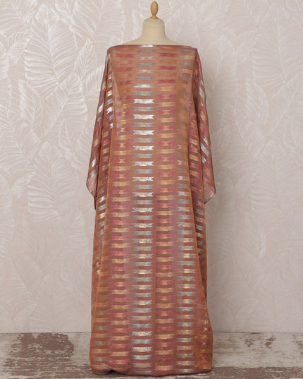 Copper and Pink Striped Silk Chiffon Dirac Fabric with Metallic Lurex, 3.5 Meters, 140 cm Width-D20791