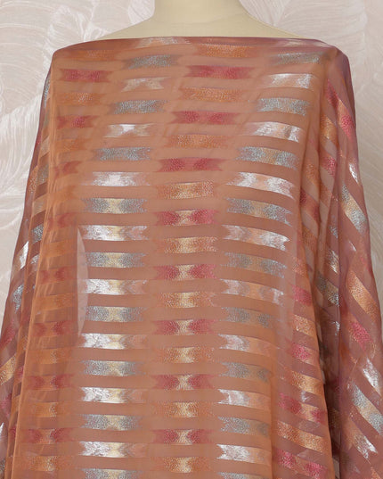 Copper and Pink Striped Silk Chiffon Dirac Fabric with Metallic Lurex, 3.5 Meters, 140 cm Width-D20791