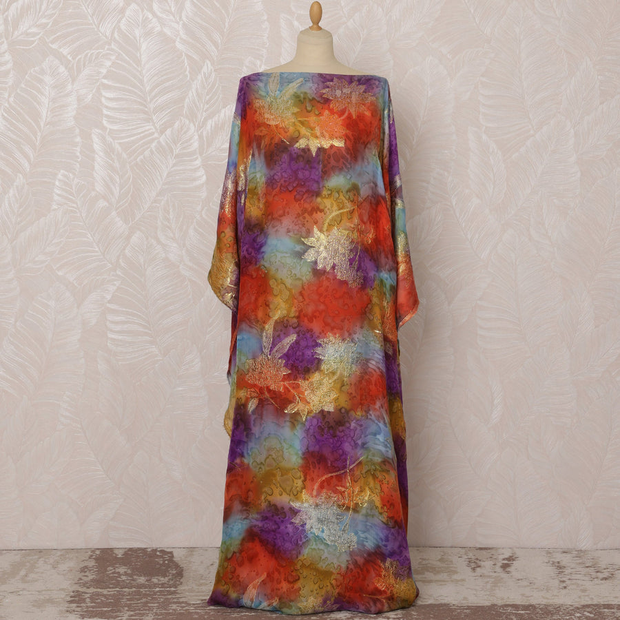 Multicolor and Gold Floral Silk Chiffon Dirac Fabric with Metallic Lurex, 3.5 Meters, 140 cm Width-D20797