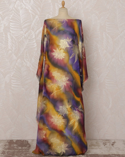 Purple and Gold Floral Silk Chiffon Dirac Fabric with Metallic Lurex, 3.5 Meters, 140 cm Width-D20800