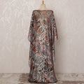 Brown and Silver Swirl Pattern Silk Chiffon Dirac Fabric with Metallic Lurex, 3.5 Meters, 140 cm Width-D20809