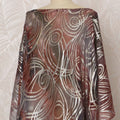 Brown and Silver Swirl Pattern Silk Chiffon Dirac Fabric with Metallic Lurex, 3.5 Meters, 140 cm Width-D20809