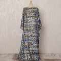 Blue and Silver Leaf Pattern Silk Chiffon Dirac Fabric with Metallic Lurex, 3.5 Meters, 140 cm Width-D20810