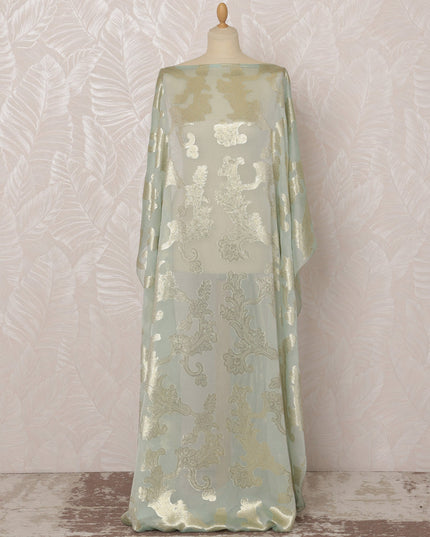 Mint Green and Silver Floral French Silk (Fransawi) Chiffon Dirac Fabric with Metallic Lurex, 3.5 Meters, 140 cm Width-D20818