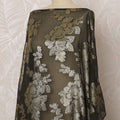 Bottle Green and Gold Floral French Silk (Fransawi) Chiffon Dirac Fabric with Metallic Lurex, 3.5 Meters, 140 cm Width-D20822
