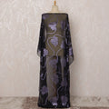Black and Purple Floral French Silk (Fransawi) Chiffon Dirac Fabric with Metallic Lurex, 3.5 Meters, 140 cm Width-D20823