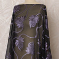 Black and Purple Floral French Silk (Fransawi) Chiffon Dirac Fabric with Metallic Lurex, 3.5 Meters, 140 cm Width-D20823