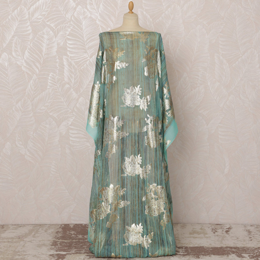 قماش شيفون حرير صومالي مائي مع تصميم لوريكس معدني ذهبي اللون، 3.5 متر، عرض 140 سم - صنع في كوريا الجنوبية - D20832