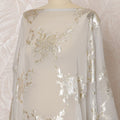 Light grey Somali Silk Chiffon Dirac Fabric with Gold Floral Metallic Lurex Design, 3.5 Meters, 140 cm Width - Made in South Korea-D20838