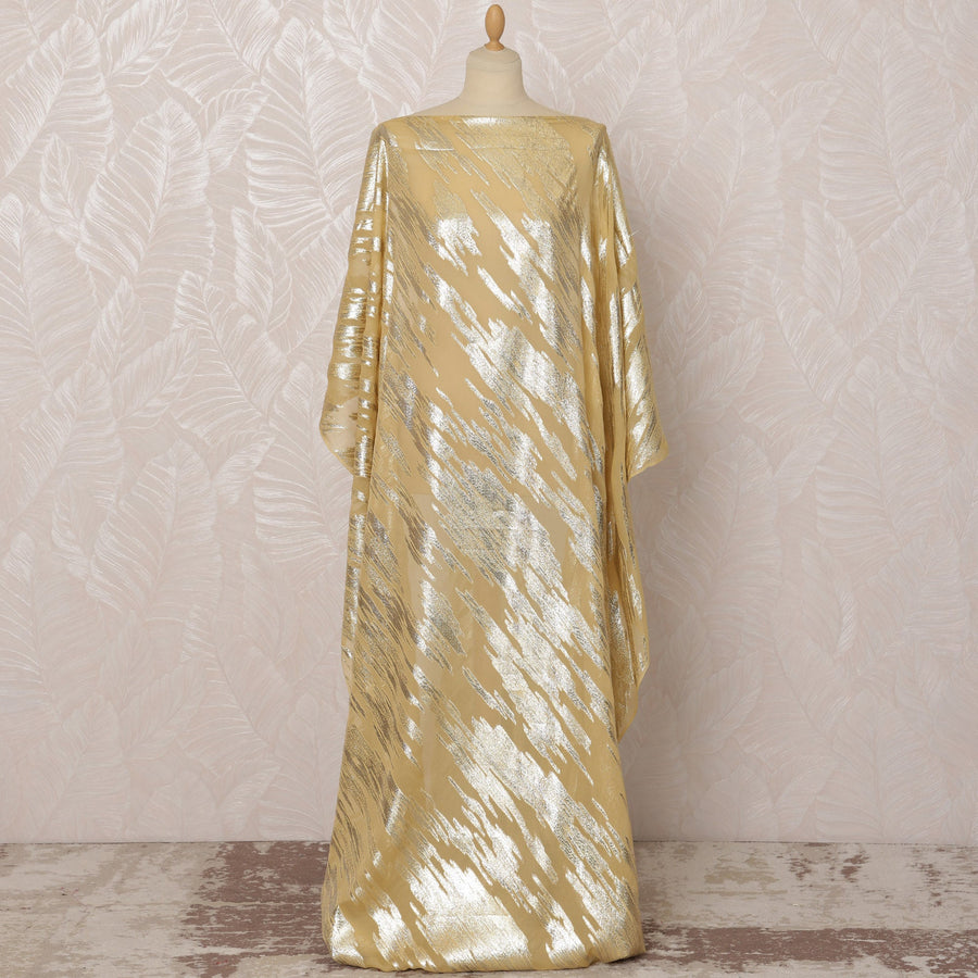 Gold Somali Silk Chiffon Dirac Fabric with Silver Metallic Lurex Design, 3.5 Meters, 140 cm Width - Made in South Korea
-D20840