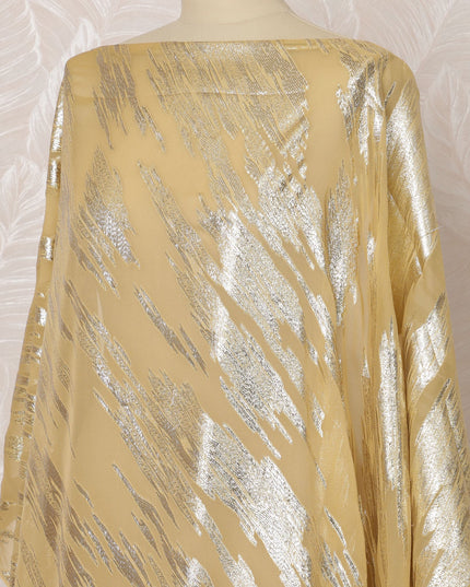 Gold Somali Silk Chiffon Dirac Fabric with Silver Metallic Lurex Design, 3.5 Meters, 140 cm Width - Made in South Korea
-D20840