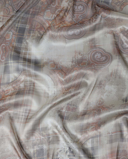 Beige Paisley Plaid Silk Lamé Fabric, 110 cm Wide, Made in South Korea-D21030