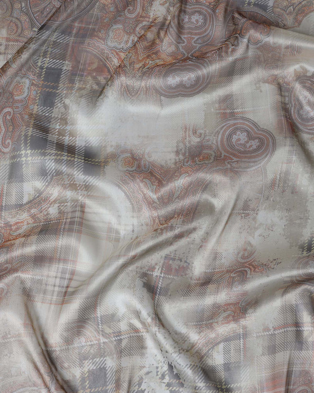 Beige Paisley Plaid Silk Lamé Fabric, 110 cm Wide, Made in South Korea-D21030