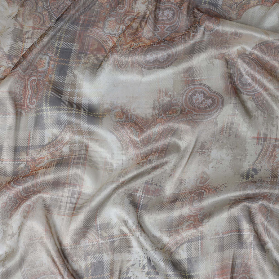 قماش حرير لامع منقوش بنقشة بيزلي باللون البيج، عرض 110 سم، صنع في كوريا الجنوبية - D21030