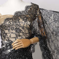 Black French Lurex Chantilly Lace Saree with stone work, Premium Outline Design, 5.5 Meters-110 Cms-D21031 Regal Fabrics