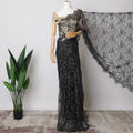 Black French Lurex Chantilly Lace Saree with stone work, Premium Outline Design, 5.5 Meters-110 Cms-D21031 Regal Fabrics