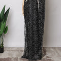 Black French Lurex Chantilly Lace Saree with stone work, Premium Outline Design, 5.5 Meters-110 Cms-D21031 Regal Fabrics