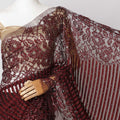 Maroon French Chantilly Lace Fabric with Stone Work, 5.5 Meters-110 Cms-D21033