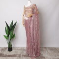 Dusty Pink French Metallic Chantilly Lace Fabric with Stone Work, 5.5 Meters-110 Cms-D21035 Regal Fabrics