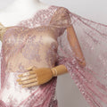 Dusty Pink French Metallic Chantilly Lace Fabric with Stone Work, 5.5 Meters-110 Cms-D21035 Regal Fabrics