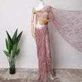 Dusty Pink French Metallic Chantilly Lace Fabric with Stone Work, 5.5 Meters-110 Cms-D21035 Regal Fabrics