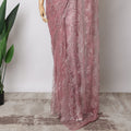 Dusty Pink French Metallic Chantilly Lace Fabric with Stone Work, 5.5 Meters-110 Cms-D21035 Regal Fabrics
