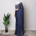 Navy Blue French Metallic Chantilly Lace Fabric with Stone Work, 5.5 Meters-110 Cms-D21039 Regal Fabrics