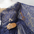 Navy Blue French Metallic Chantilly Lace Fabric with Stone Work, 5.5 Meters-110 Cms-D21039 Regal Fabrics
