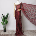 Deep Red French Metallic Chantilly Lace Fabric with Stone Work, 5.5 Meters-110 Cms-D21040 Regal Fabrics
