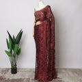 Deep Red French Metallic Chantilly Lace Fabric with Stone Work, 5.5 Meters-110 Cms-D21040 Regal Fabrics