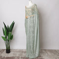 Mint Green French Metallic Chantilly Lace Fabric with Stone Work, 5.5 Meters-110 Cms-D21042 Regal Fabrics