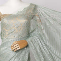 Mint Green French Metallic Chantilly Lace Fabric with Stone Work, 5.5 Meters-110 Cms-D21042 Regal Fabrics