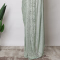 Mint Green French Metallic Chantilly Lace Fabric with Stone Work, 5.5 Meters-110 Cms-D21042 Regal Fabrics