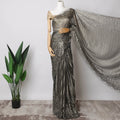 Black, Gold French Metallic Chantilly Lace Fabric with Stone Work, 5.5 Meters-110 Cms-D21043 Regal Fabrics