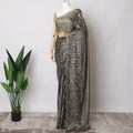 Black, Gold French Metallic Chantilly Lace Fabric with Stone Work, 5.5 Meters-110 Cms-D21043 Regal Fabrics
