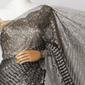Black, Gold French Metallic Chantilly Lace Fabric with Stone Work, 5.5 Meters-110 Cms-D21043 Regal Fabrics