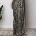 Black, Gold French Metallic Chantilly Lace Fabric with Stone Work, 5.5 Meters-110 Cms-D21043 Regal Fabrics