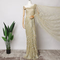Champagne Gold French Metallic Chantilly Lace Fabric with Stone Work, 5.5 Meters-110 Cms-D21048 Regal Fabrics