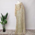Champagne Gold French Metallic Chantilly Lace Fabric with Stone Work, 5.5 Meters-110 Cms-D21048 Regal Fabrics