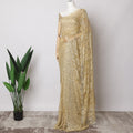 Gold French Metallic Chantilly Lace Fabric with Stone Work, 5.5 Meters-110 Cms-D21050 Regal Fabrics