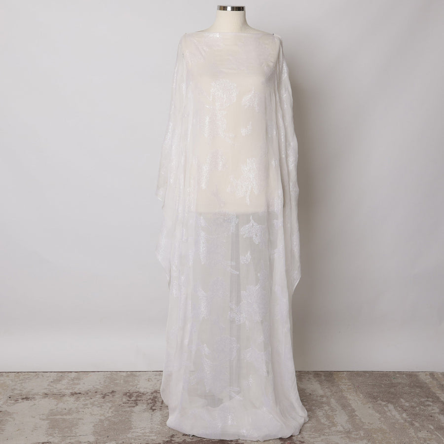 White Somali Silk Chiffon Dirac Fabric with Metallic Lurex, 3.5 Meters, 140 cm Width, Made in South Korea-D21121