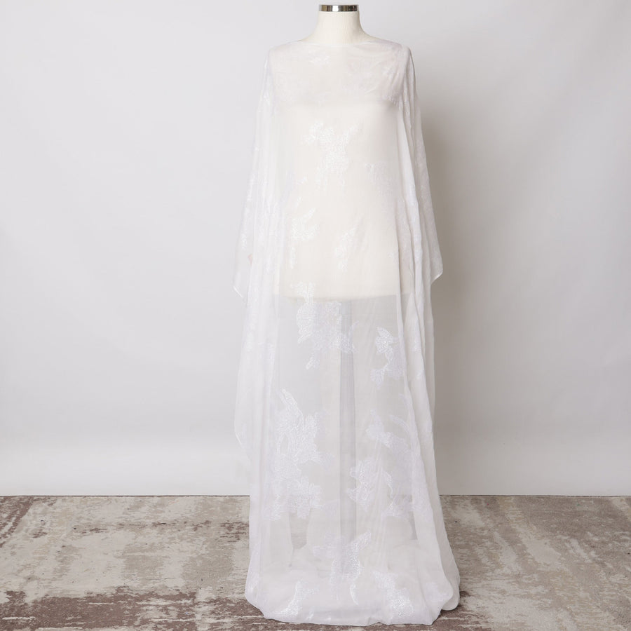 قماش شيفون حرير صومالي أبيض مع لوركس معدني، 3.5 متر، عرض 140 سم، صنع في كوريا الجنوبية - D21122