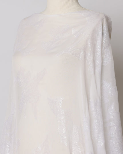 White Somali Silk Chiffon Dirac Fabric with Metallic Lurex, 3.5 Meters, 140 cm Width, Made in South Korea-D21122